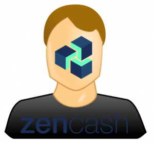 anonymous person cut from shoulders with ZEN logo on the face