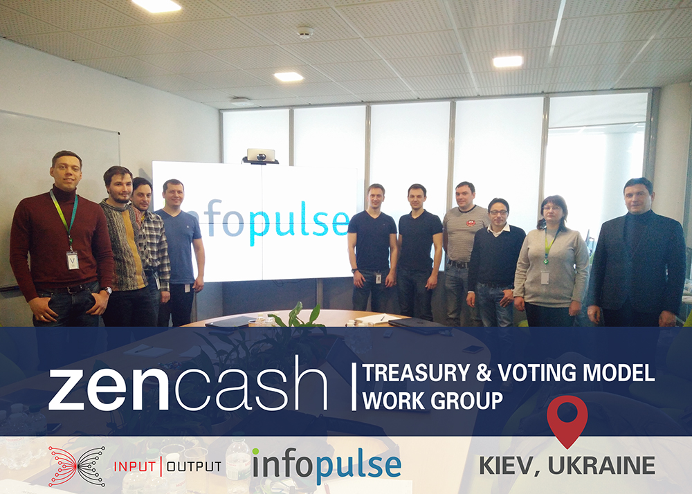 zencash treasury and voting model work group in kiev ukraine with infopulse and iohk