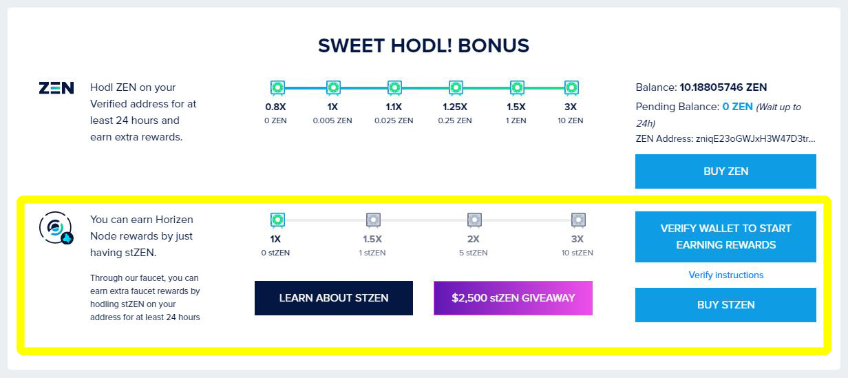 ZEN Faucet stZEN hodl bonus